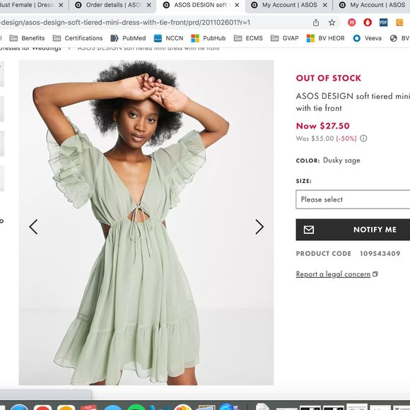 ASOS DESIGN soft tiered mini dress with tie front Dusky Sage US 4